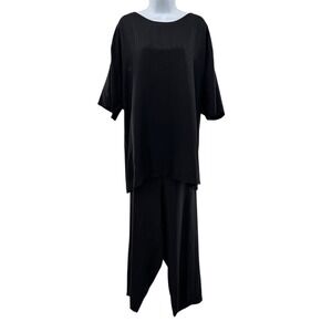 Tom Tom California Black Pleated 2 Piece Set Bemberg Lounge Outfit Made in USA L